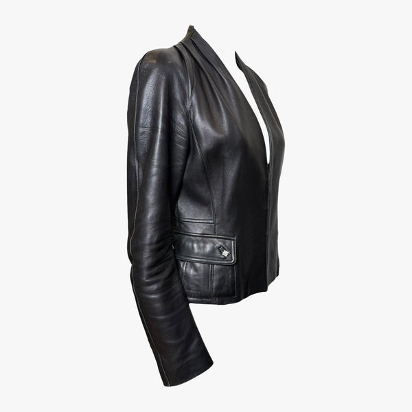John Galliano F/W 2004 Black Leather Blazer with Crystal Details