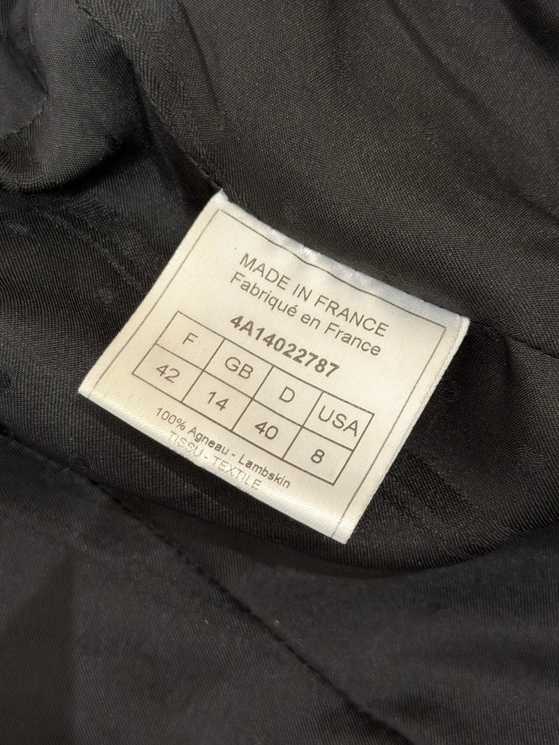 Black leather blazer by John Galliano, interior lining and construction detail view