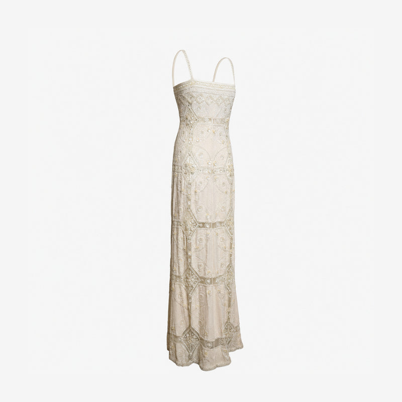 Ivory Valentino evening gown, beaded hem and lower skirt detail
