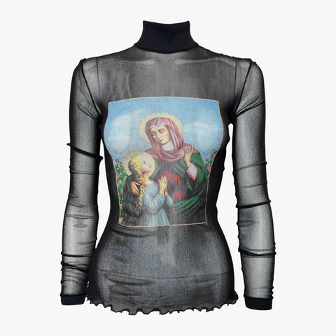 D&G S/S 1998 Virgin Mary Mesh Turtleneck Top