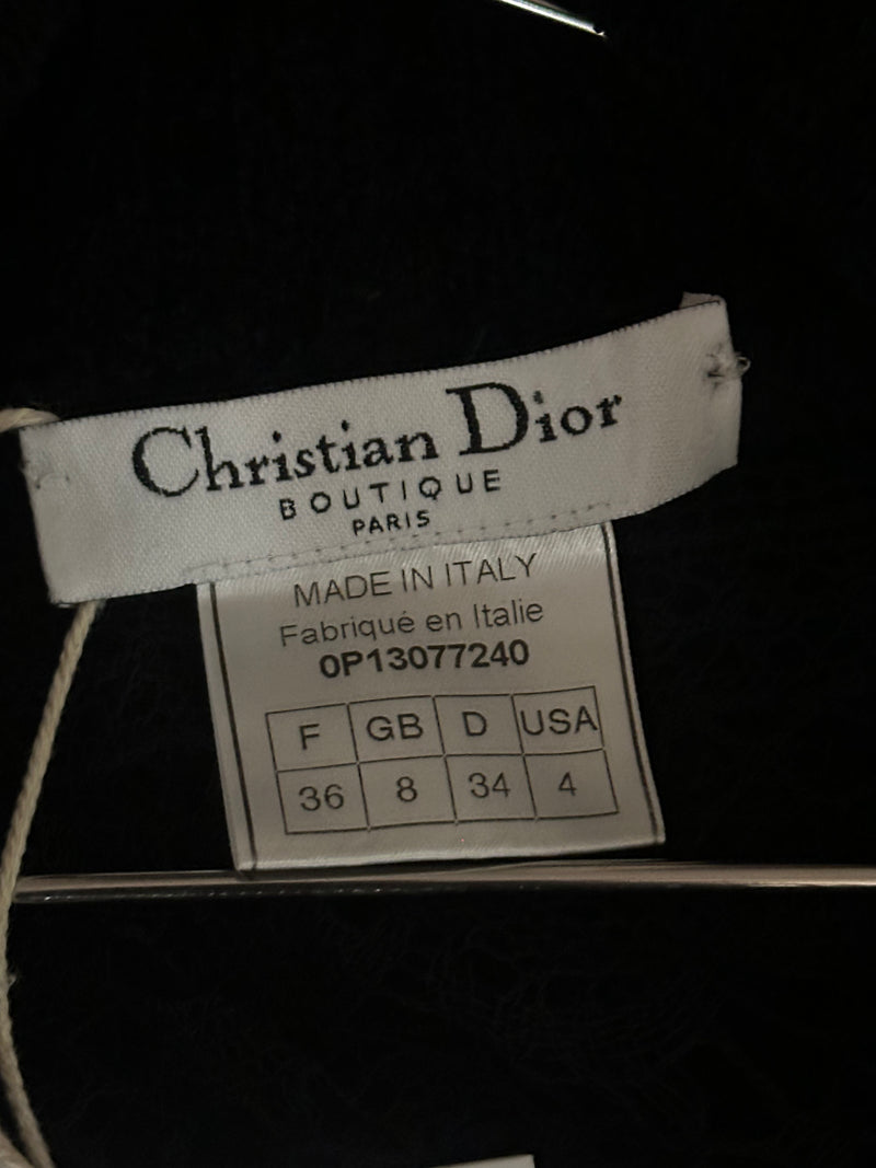 Christian Dior by John Galliano S/S 2000 Black Lace And Chenille Open-Front Cardigan