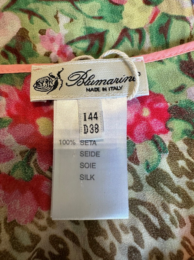 Blumarine S/S 2005 Pink Leopard And Floral Print Silk Slip Dress
