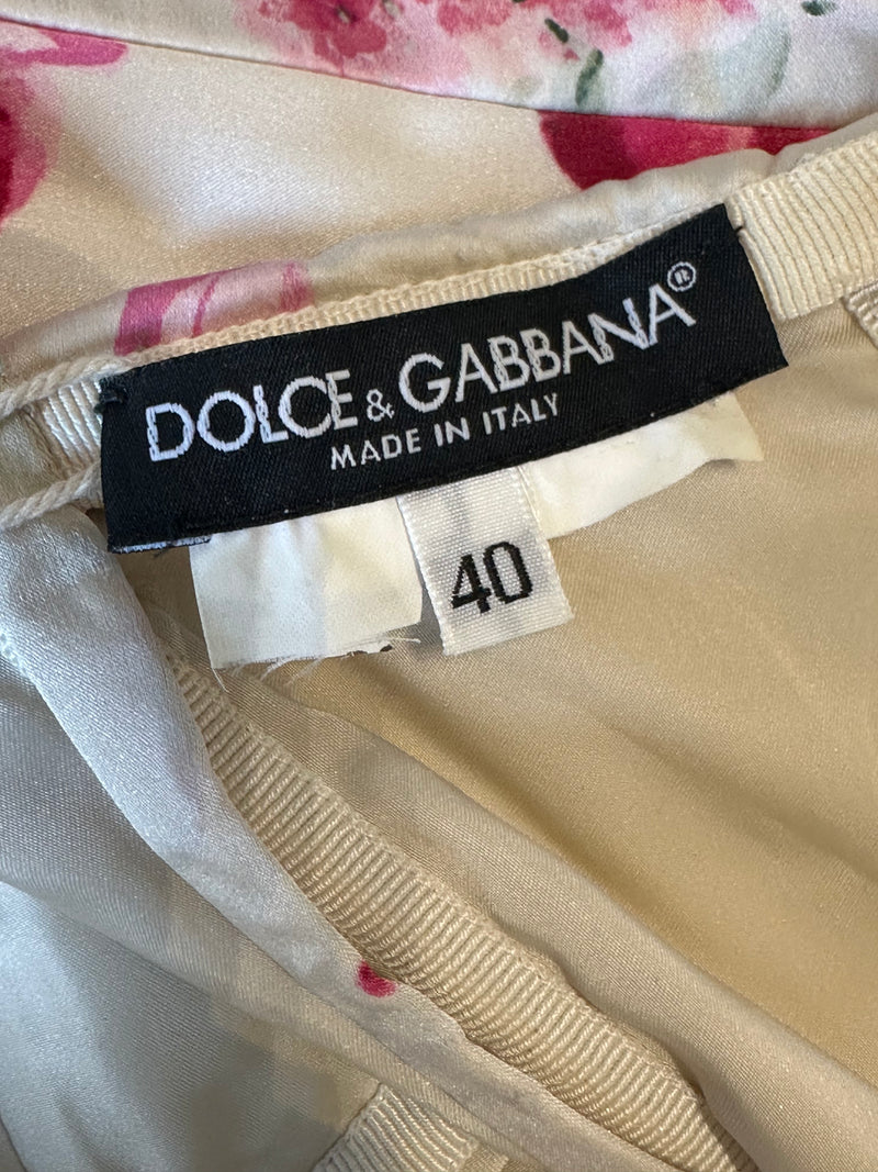 Dolce & Gabbana S/S 2006 Ivory Rose-Print Bustier Peplum Corset Top