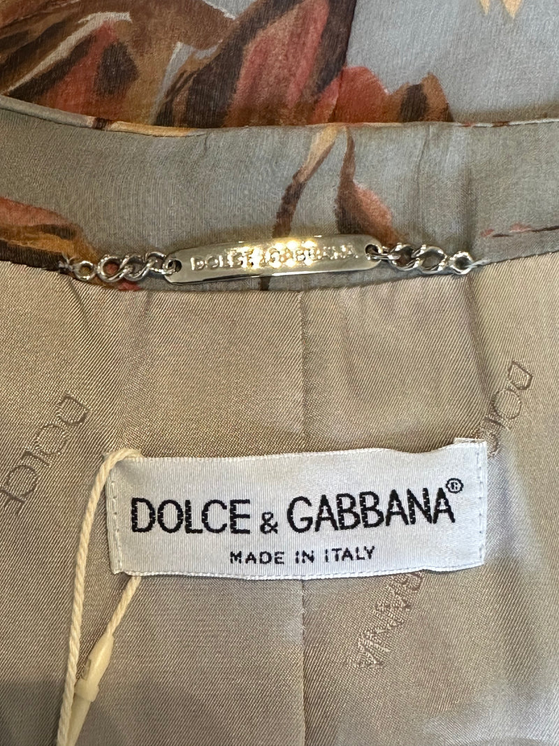 Dolce & Gabbana S/S 1997 Grey Floral-Print Button-Front Midi Coat