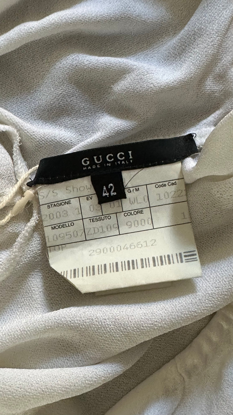Gucci by Tom Ford S/S 2003 Ivory Ruched-Strap Tie-Front Top