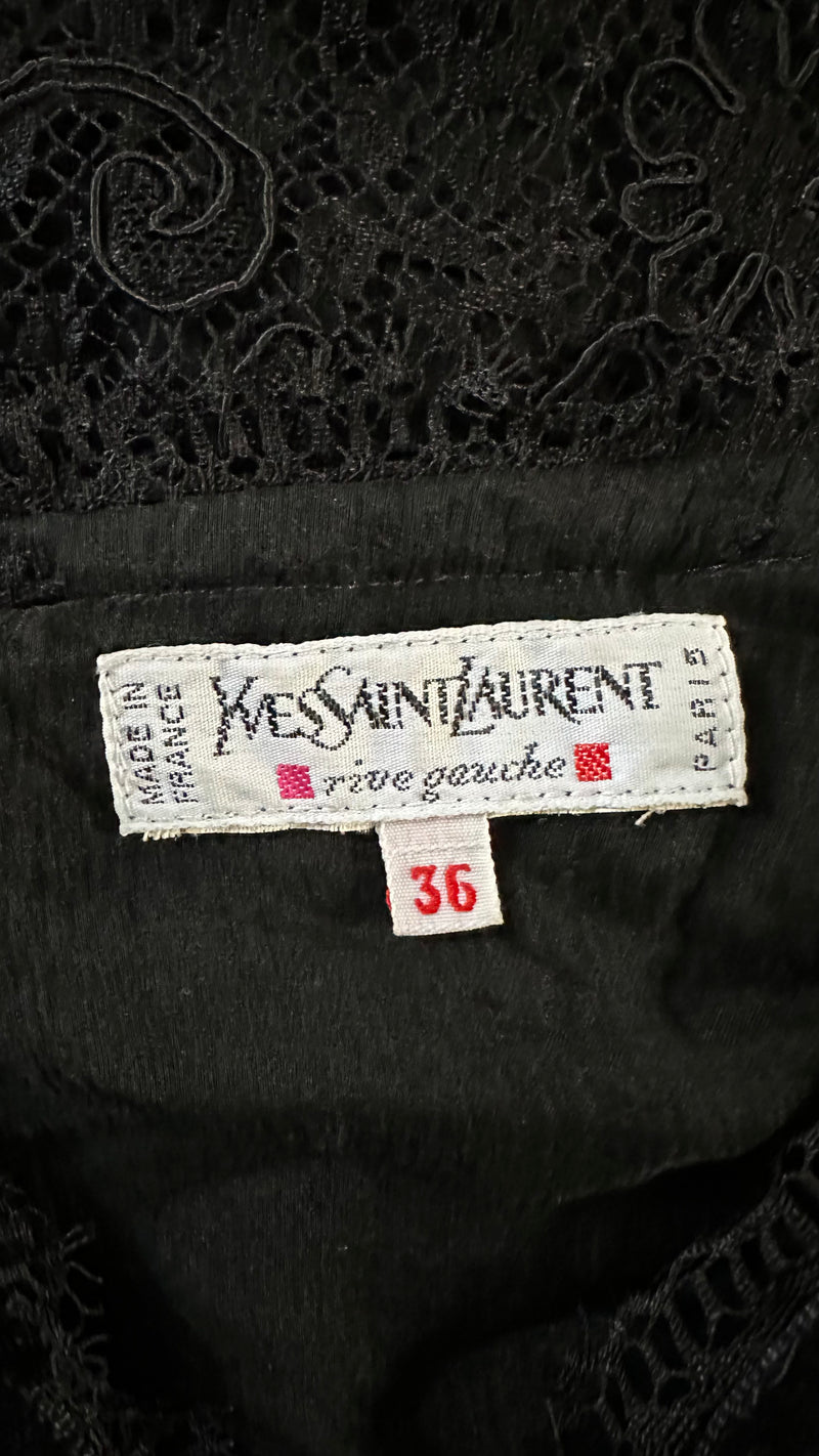 Yves Saint Laurent F/W 1990 Black Sheer Lace Slip Dress
