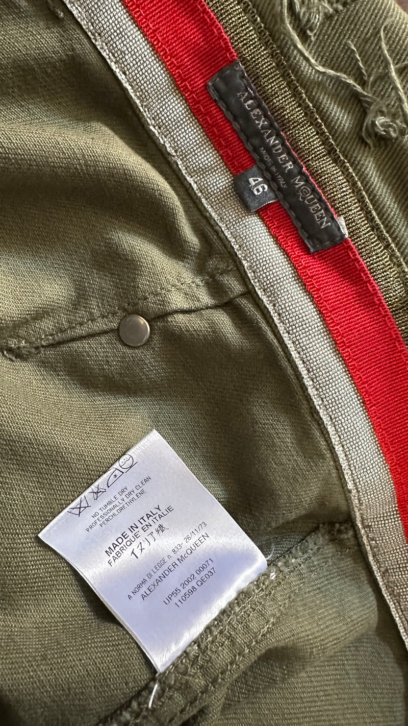 Alexander McQueen S/S 2003 Khaki Raw-Edge Frayed Pencil Skirt