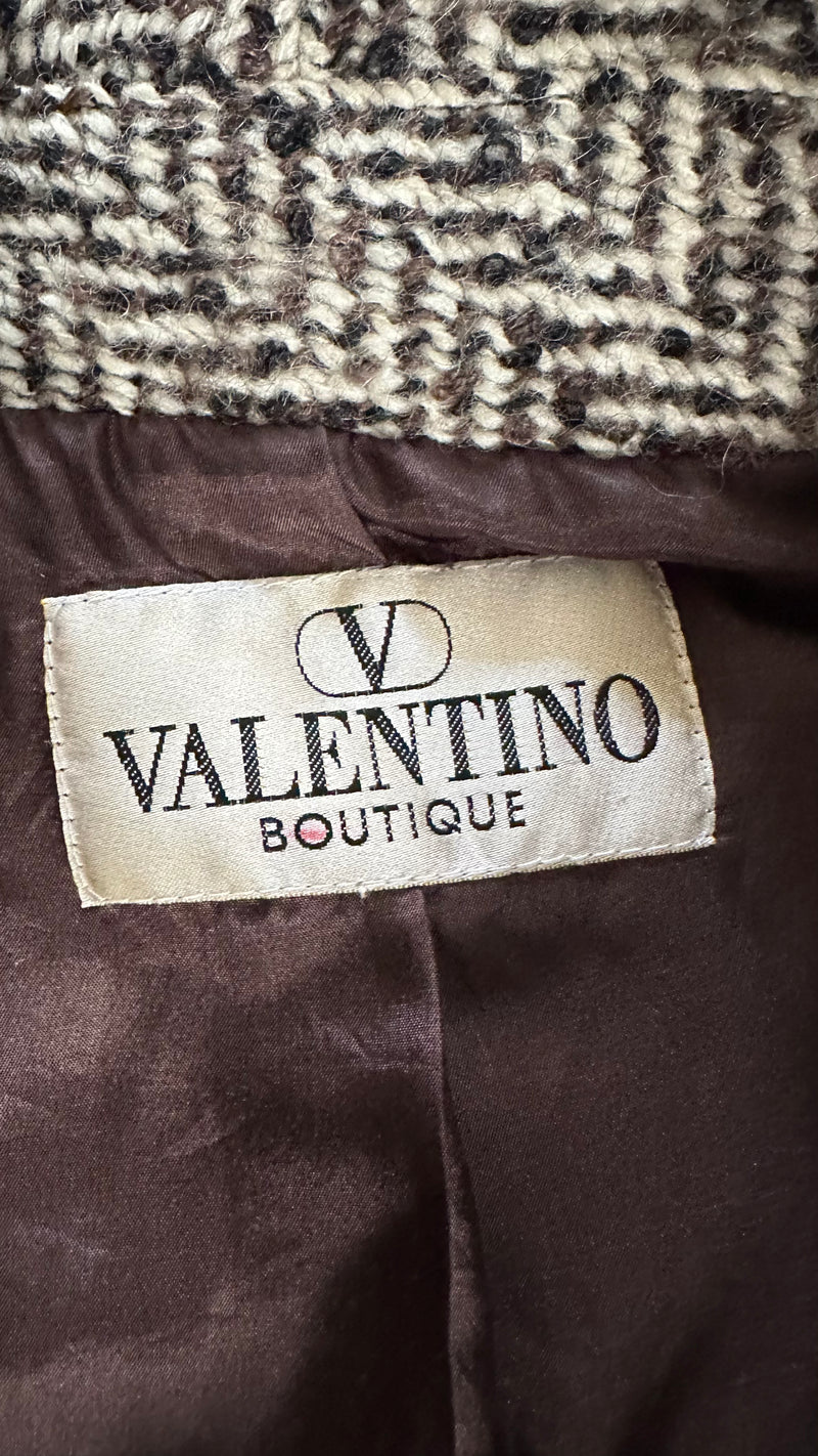 Valentino F/W 1996 Black And Ivory Herringbone Skirt Suit