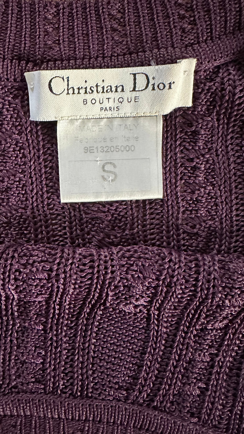 Christian Dior by John Galliano S/S 1999 Aubergine Cable-Knit Semi-Sheer Tank Top