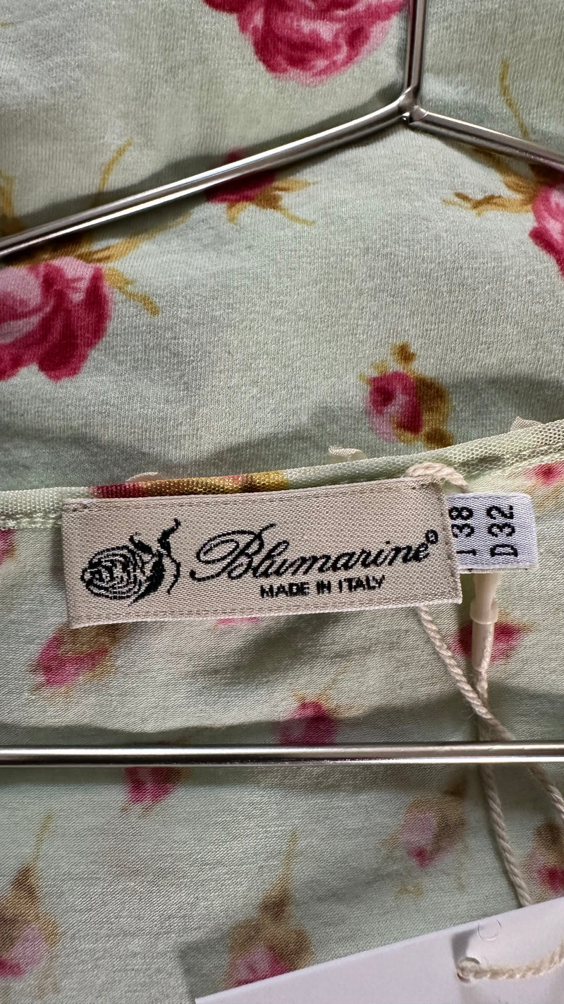 Blumarine S/S 2004 Mint Rose-Print Lace-Trimmed Cardigan