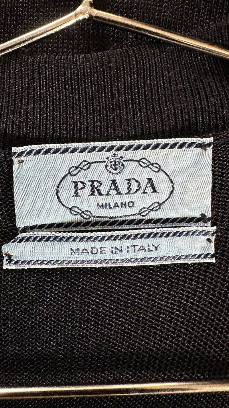 Prada 1990s Black Sheer Fine-Knit Sleeveless Polo Top