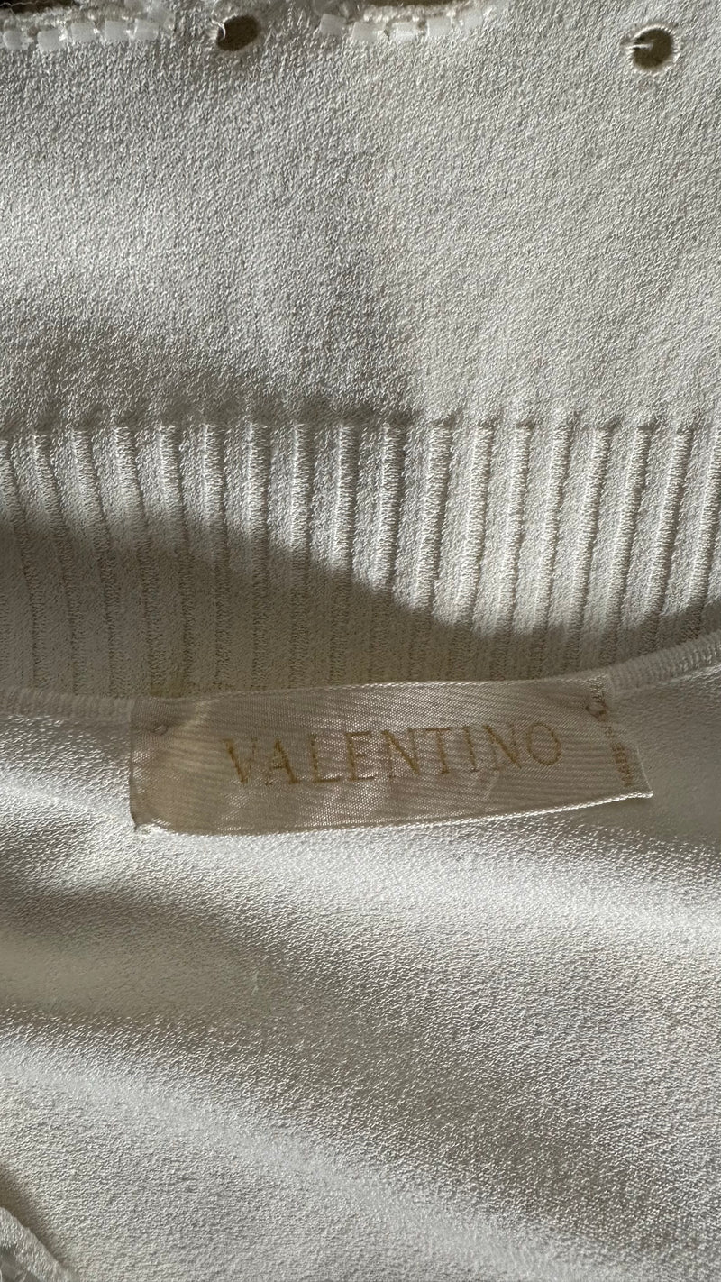 Valentino S/S 2003 White Ribbed-Knit Embroidered Beaded Tank Top