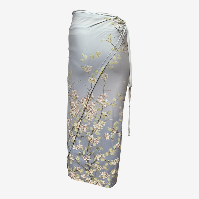 Roberto Cavalli S/S 1998 Grey Cherry Blossom Print Wrap Midi Skirt