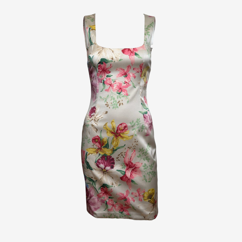 Dolce & Gabbana S/S 2005 Ivory Satin Floral Bodycon Mini Dress