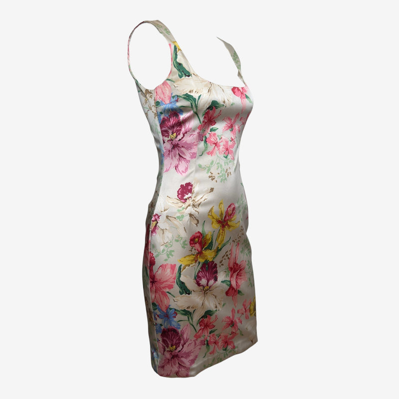 Dolce & Gabbana S/S 2005 Ivory Satin Floral Bodycon Mini Dress