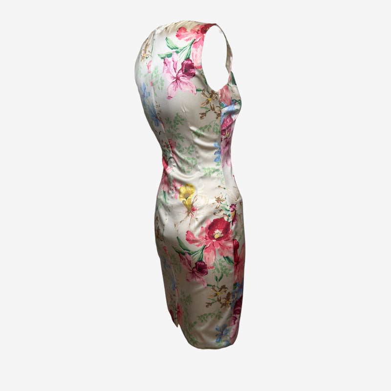 Dolce & Gabbana S/S 2005 Ivory Satin Floral Bodycon Mini Dress