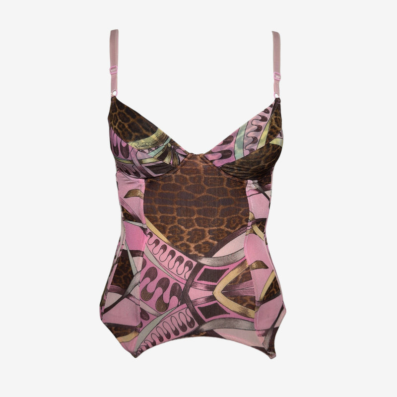 Roberto Cavalli S/S 2004 Pink & Brown Mixed Animal Print Structured Corset