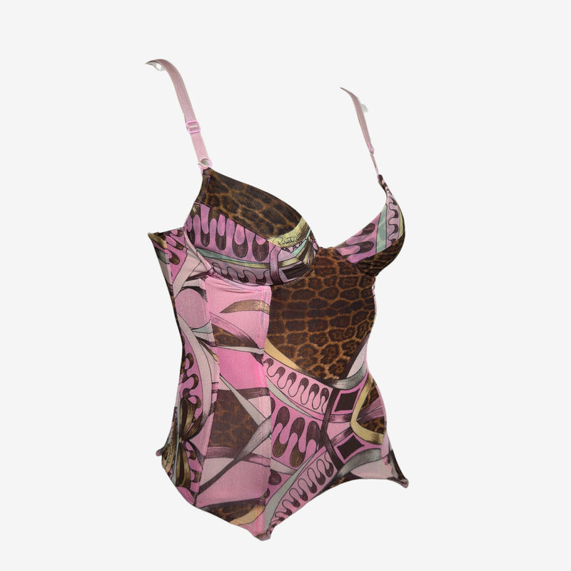Roberto Cavalli S/S 2004 Pink & Brown Mixed Animal Print Structured Corset