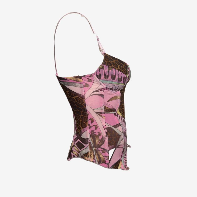 Roberto Cavalli S/S 2004 Pink & Brown Mixed Animal Print Structured Corset