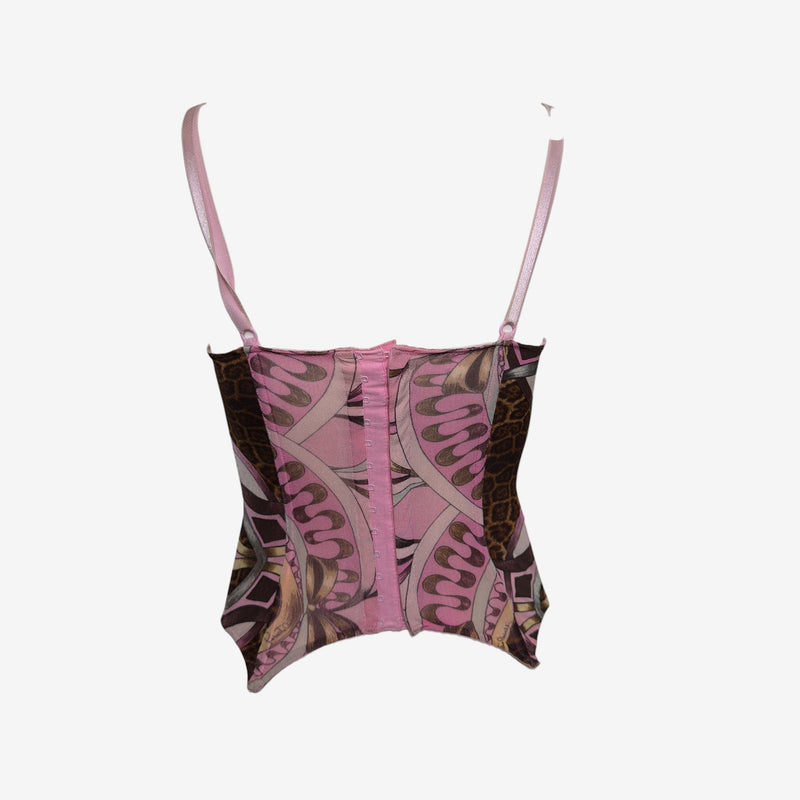 Roberto Cavalli S/S 2004 Pink & Brown Mixed Animal Print Structured Corset