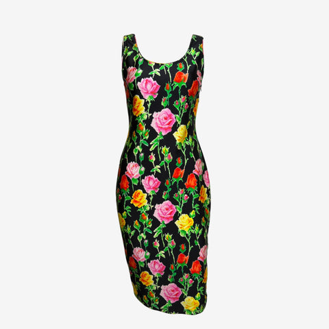Gianni Versace S/S 1995 Black Floral-Printed Sleeveless Midi Dress
