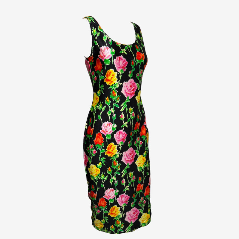 Gianni Versace S/S 1995 Black Floral-Printed Sleeveless Midi Dress