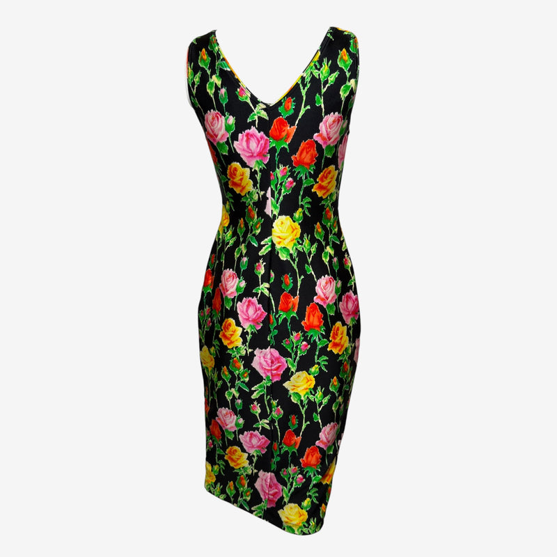 Gianni Versace S/S 1995 Black Floral-Printed Sleeveless Midi Dress