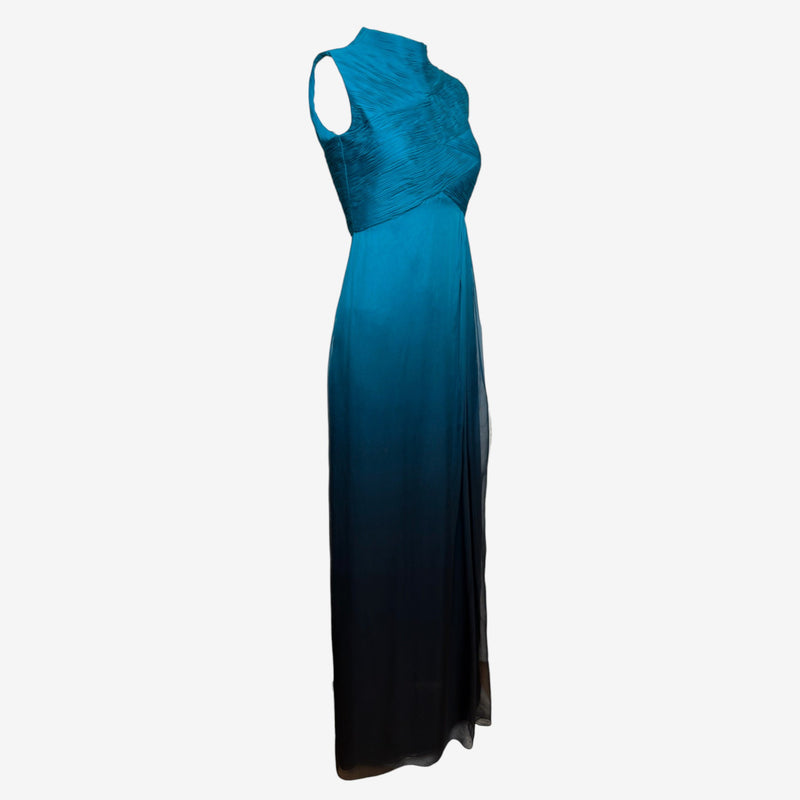 Valentino F/W 2009 Teal-to-Black Ombré Ruched Silk Sleeveless Gown