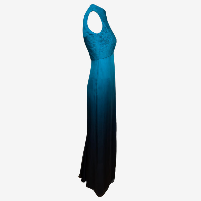 Valentino F/W 2009 Teal-to-Black Ombré Ruched Silk Sleeveless Gown