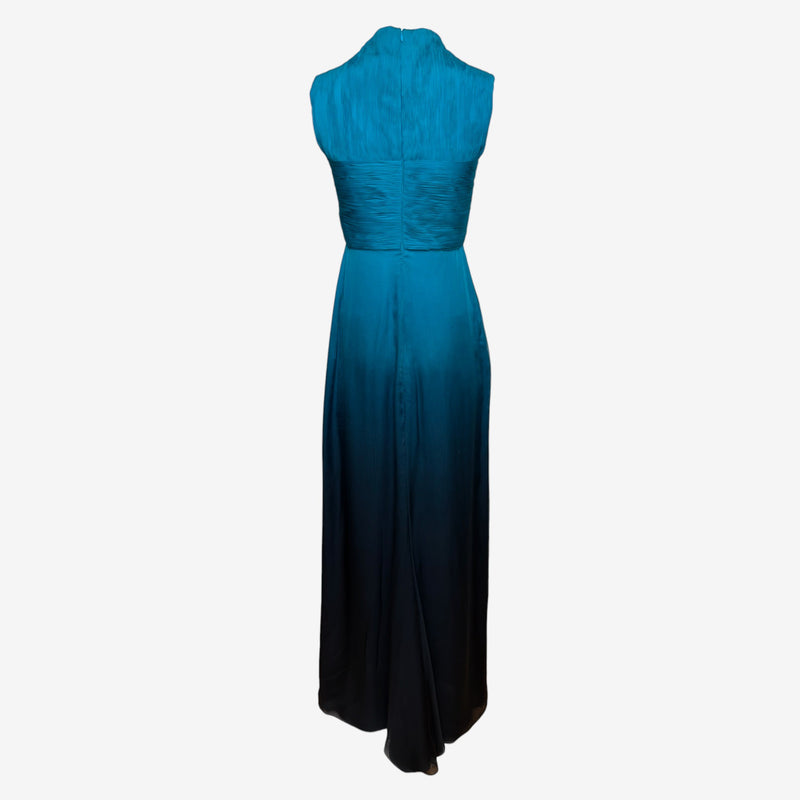 Valentino F/W 2009 Teal-to-Black Ombré Ruched Silk Sleeveless Gown