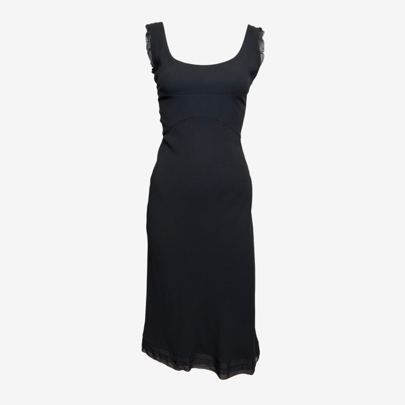 Prada F/W 2000 Black Ruffle-Trimmed Midi Dress