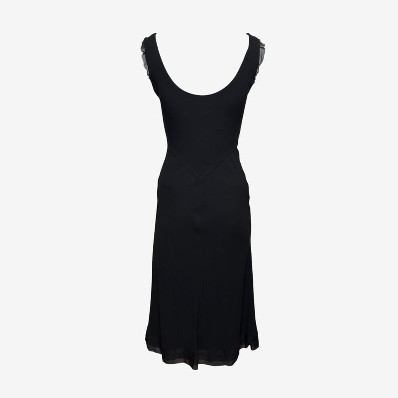 Prada F/W 2000 Black Ruffle-Trimmed Midi Dress