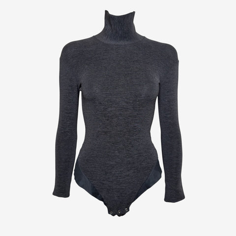 John Galliano London S/S 1987 Charcoal Fine-Knit Turtleneck Bodysuit