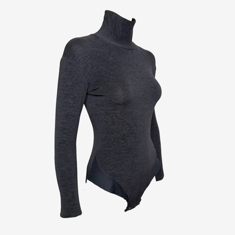 John Galliano London S/S 1987 Charcoal Fine-Knit Turtleneck Bodysuit