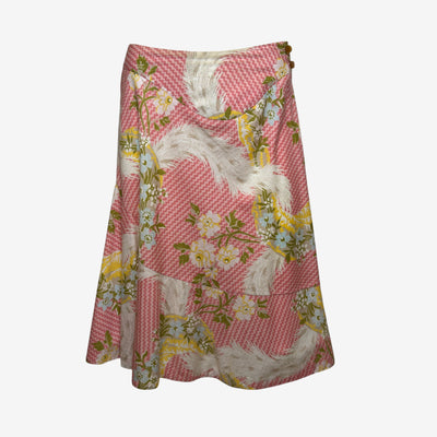 Vivienne Westwood S/S 2001 Pink Floral And Feather-Print Panelled A-Line Midi Skirt