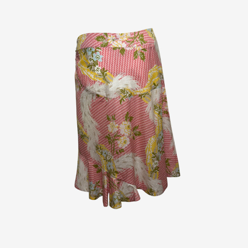 Vivienne Westwood S/S 2001 Pink Floral And Feather-Print Panelled A-Line Midi Skirt