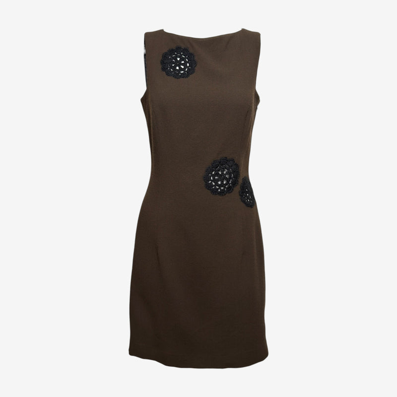 John Galliano F/W 2000 Khaki Brown Floral-Appliqué Double-Breasted Jacket And Shift Dress Ensemble
