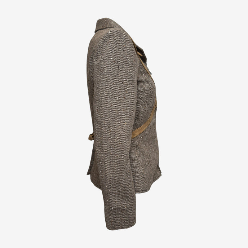 Valentino F/W 2005 Brown Herringbone Tweed Harness-Strap Jacket