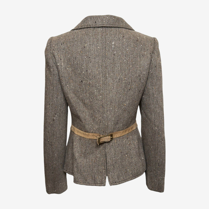Valentino F/W 2005 Brown Herringbone Tweed Harness-Strap Jacket