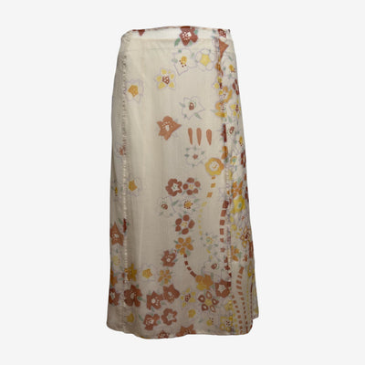 Prada F/W 2002 Cream Floral-Print Panelled Midi Skirt