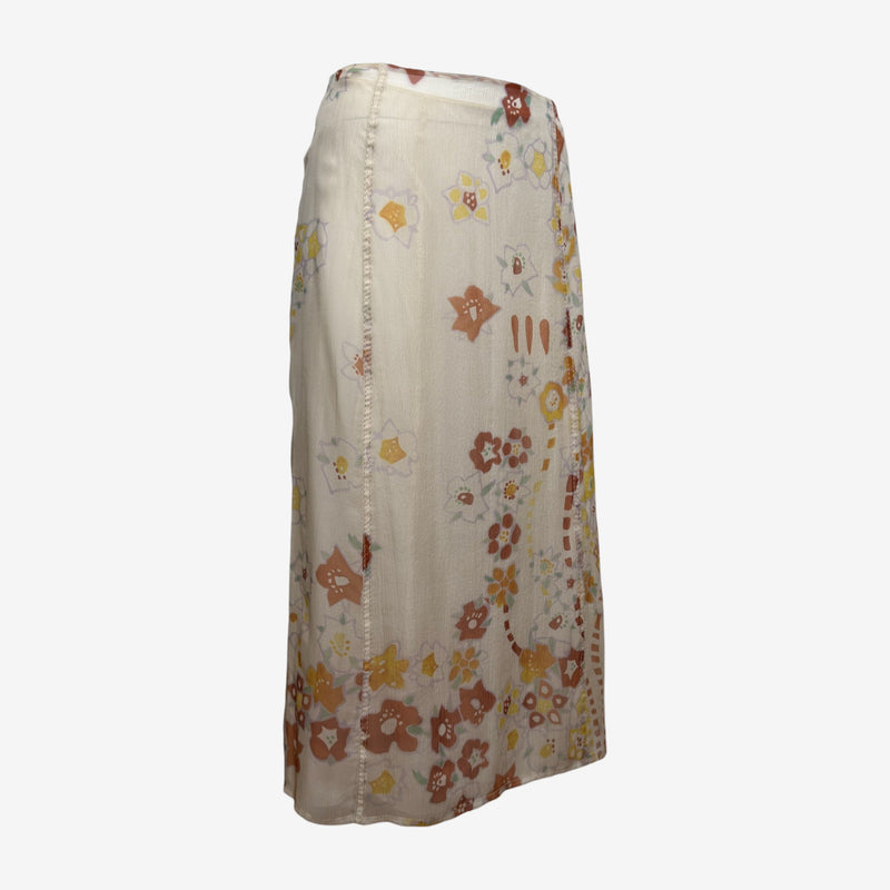 Prada F/W 2002 Cream Floral-Print Panelled Midi Skirt