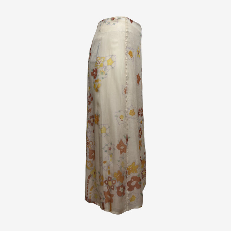 Prada F/W 2002 Cream Floral-Print Panelled Midi Skirt