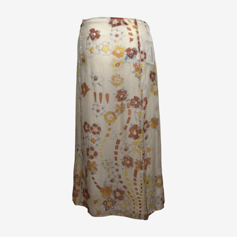 Prada F/W 2002 Cream Floral-Print Panelled Midi Skirt