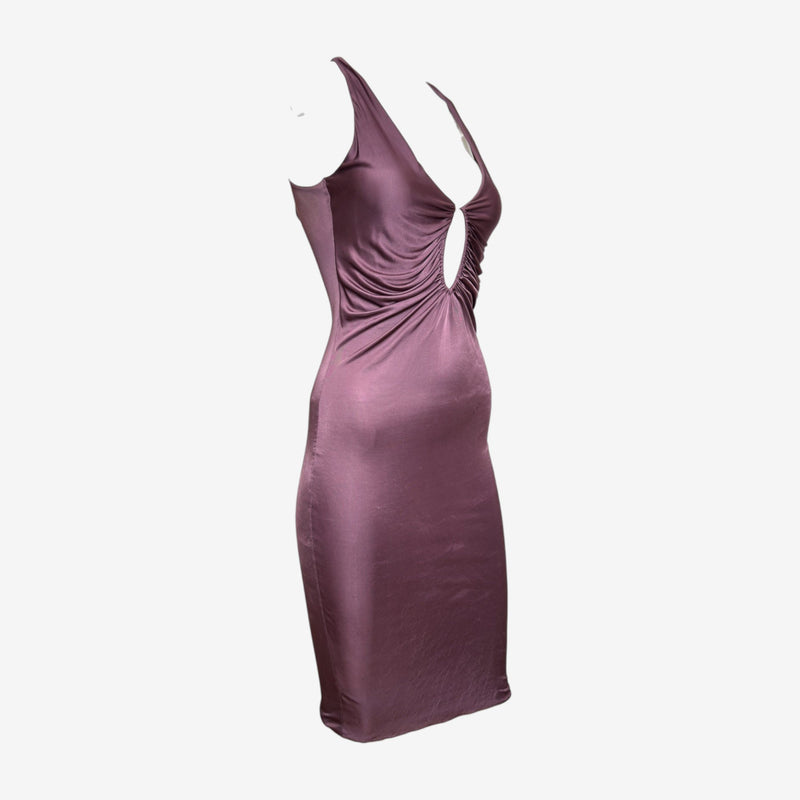 Gucci by Tom Ford F/W 2003 Mauve Ruched Keyhole Midi Dress