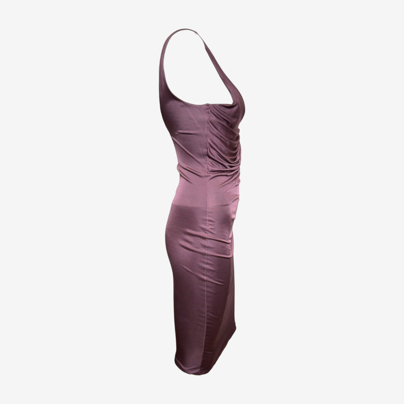 Gucci by Tom Ford F/W 2003 Mauve Ruched Keyhole Midi Dress