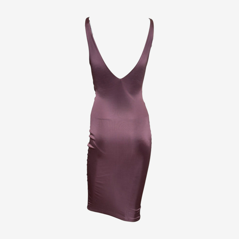 Gucci by Tom Ford F/W 2003 Mauve Ruched Keyhole Midi Dress
