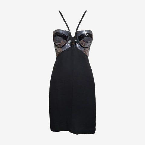 Versace S/S 2007 Black Sequinned Bustier Mini Dress