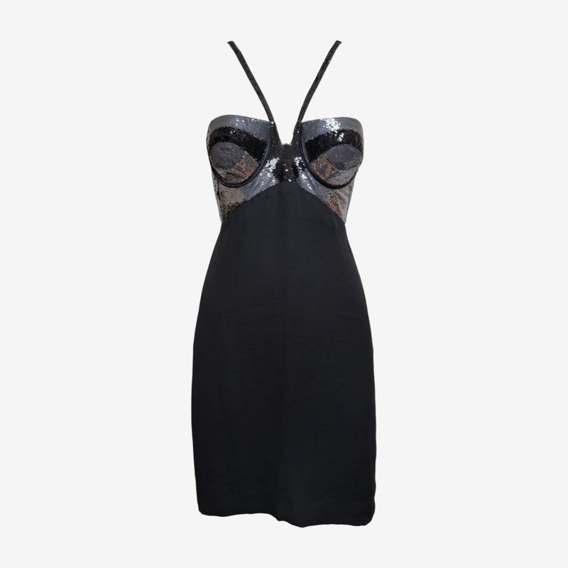 Versace S/S 2007 Black Sequinned Bustier Mini Dress
