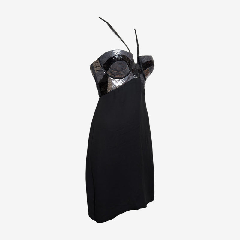 Versace S/S 2007 Black Sequinned Bustier Mini Dress