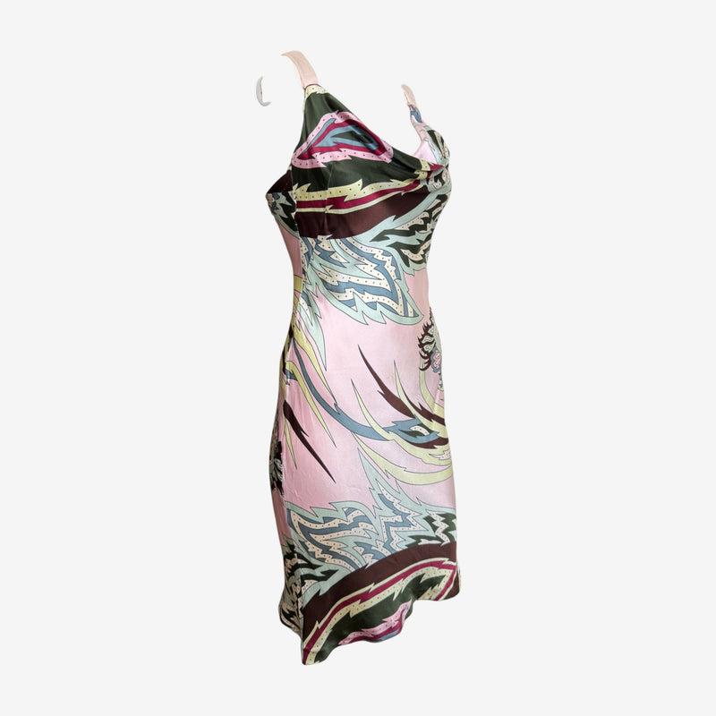 Alexander McQueen S/S 2001 Pink Printed Cowl-Neck Slip Dress